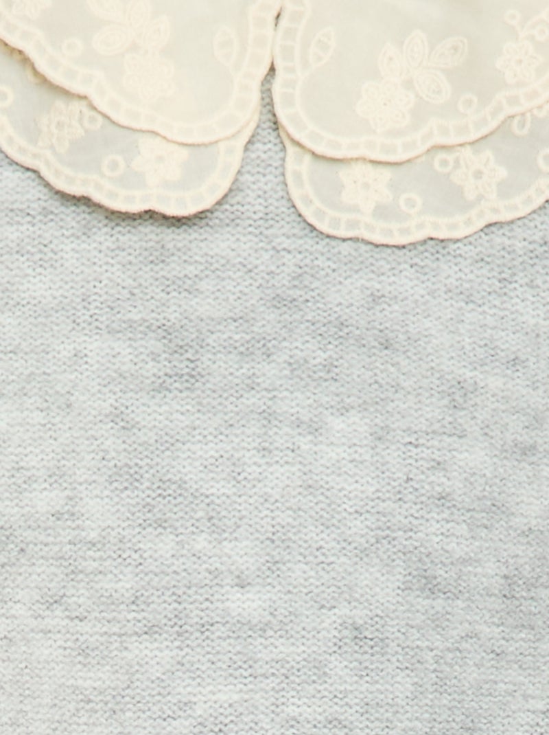 Jersey de punto con cuello Claudine bordado Gris - Kiabi