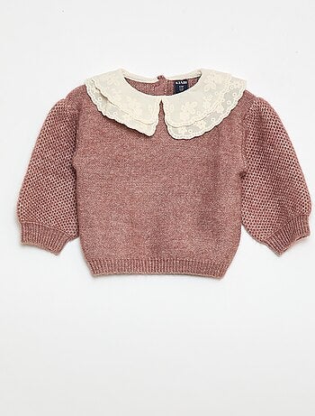 Jersey de punto con cuello Claudine bordado