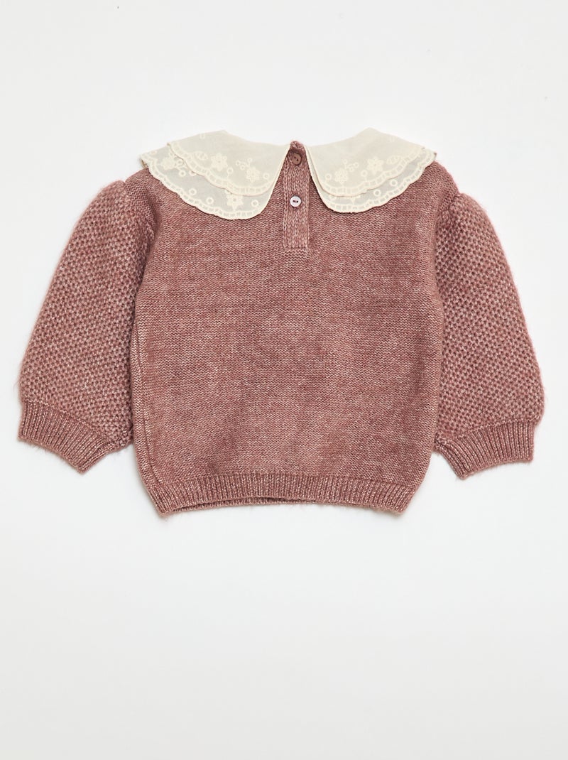 Jersey de punto con cuello Claudine bordado Purpura - Kiabi
