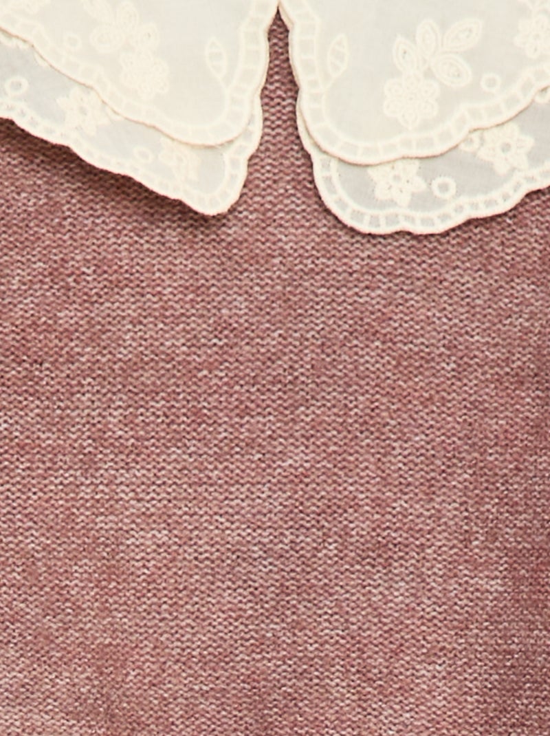 Jersey de punto con cuello Claudine bordado Purpura - Kiabi