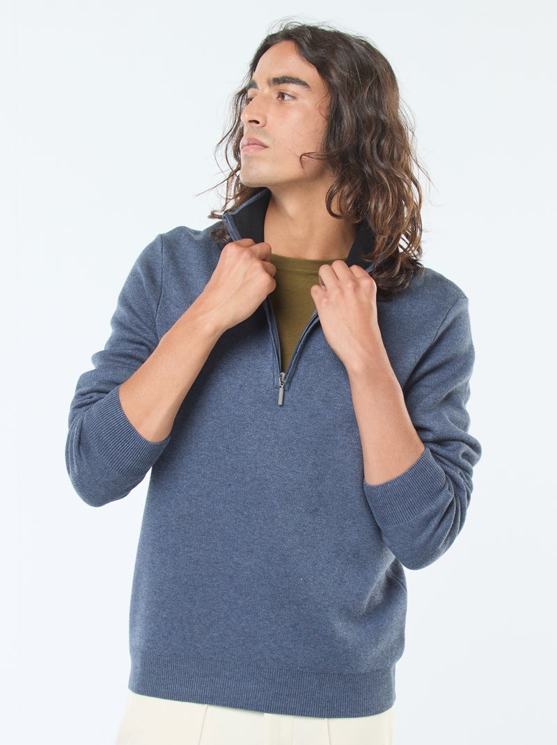 Jersey de punto con cuello con cremallera Azul - Kiabi