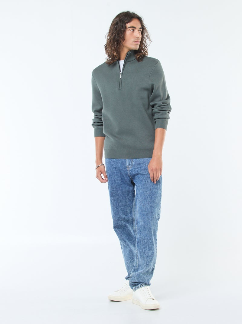 Jersey de punto con cuello con cremallera Kaki - Kiabi