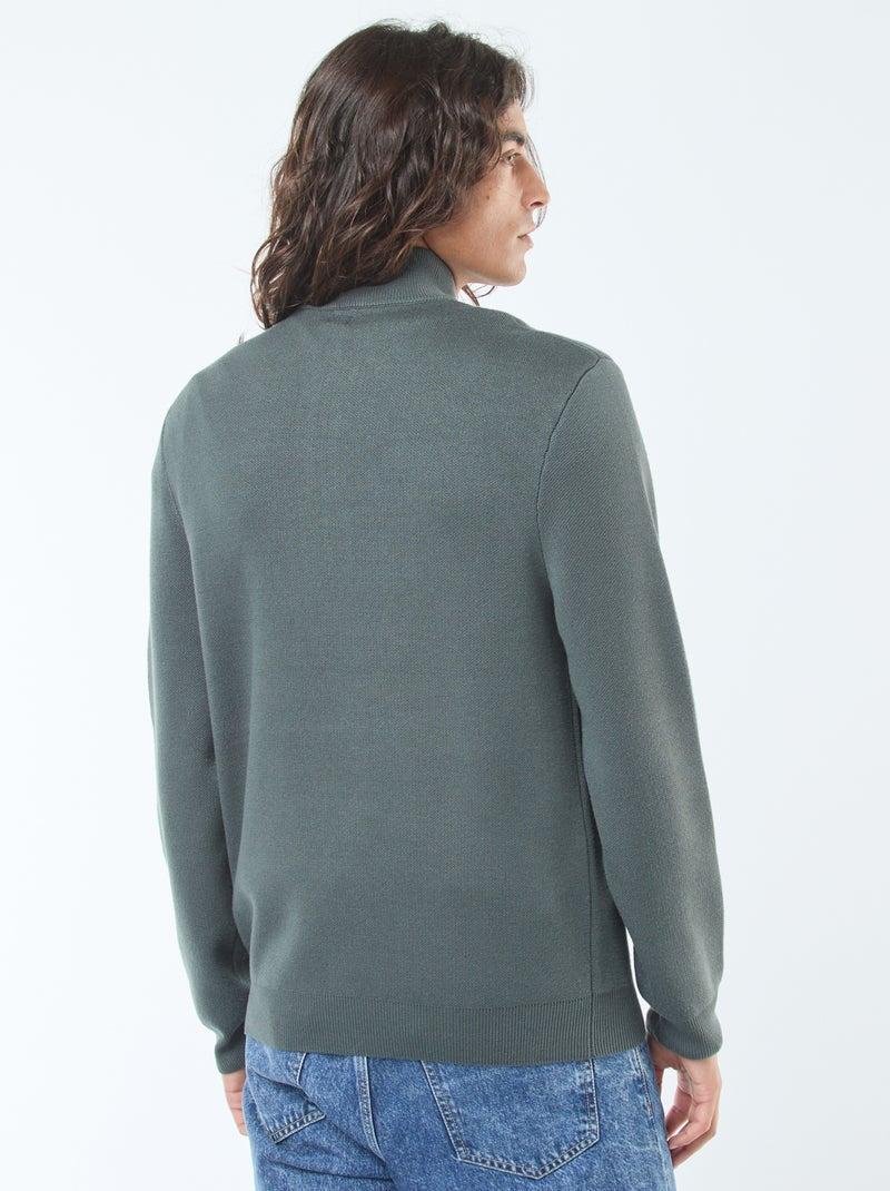Jersey de punto con cuello con cremallera Kaki - Kiabi