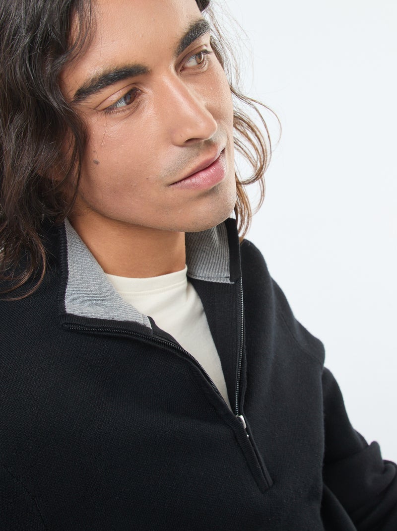 Jersey de punto con cuello con cremallera negro - Kiabi