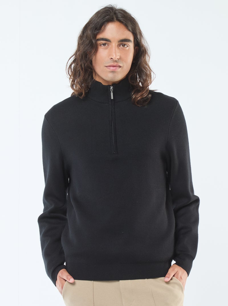 Jersey de punto con cuello con cremallera negro - Kiabi