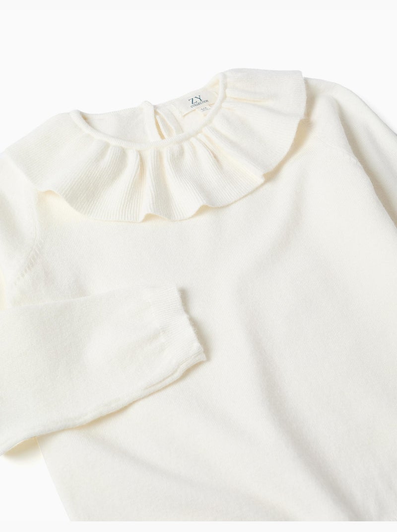 Jersey de punto con cuello con volantes Blanco - Kiabi