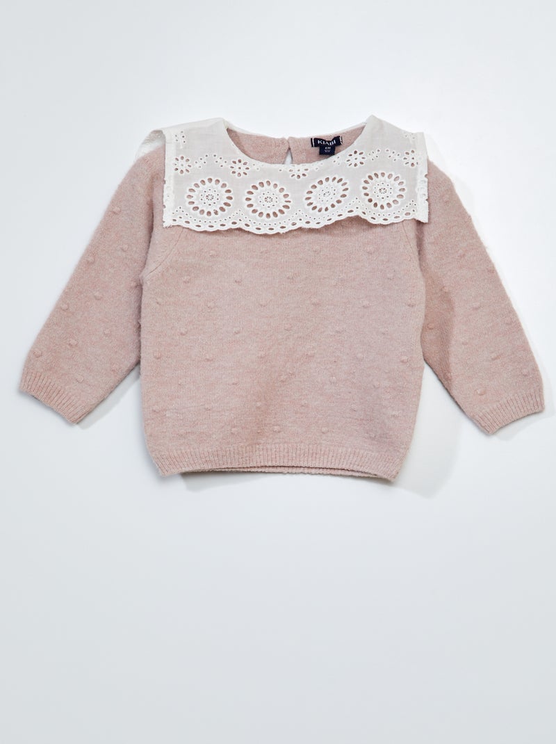 Jersey de punto con cuello de bordado inglés ROSA - Kiabi