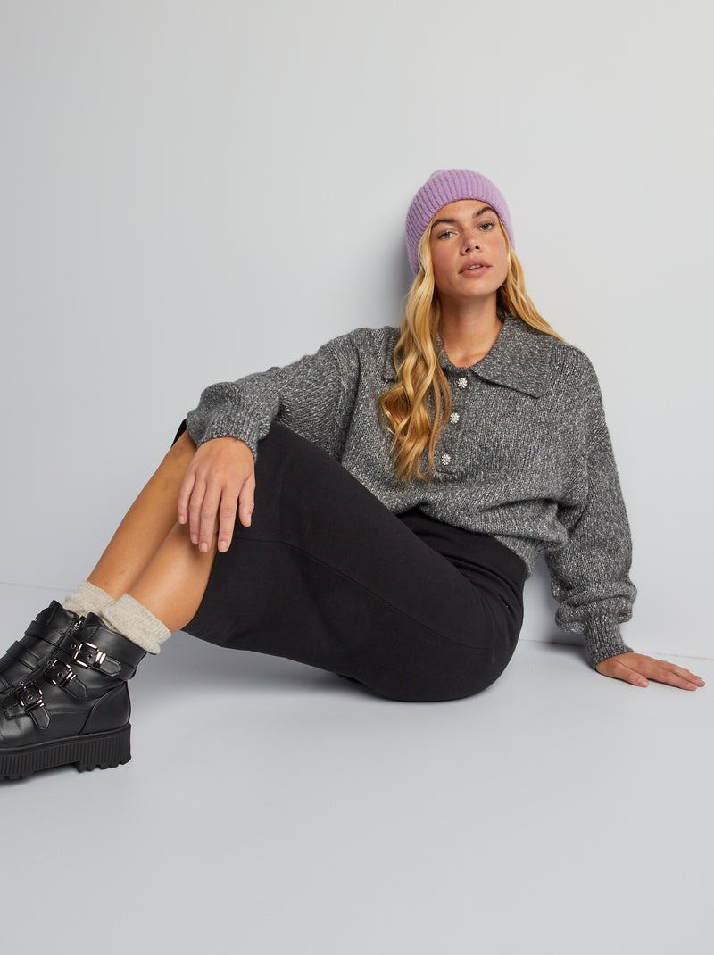 Jersey de punto con cuello de botones GRIS - Kiabi