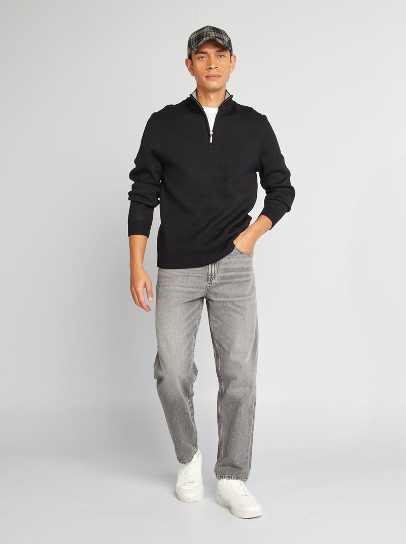 Jersey de punto con cuello de cremallera negro - Kiabi