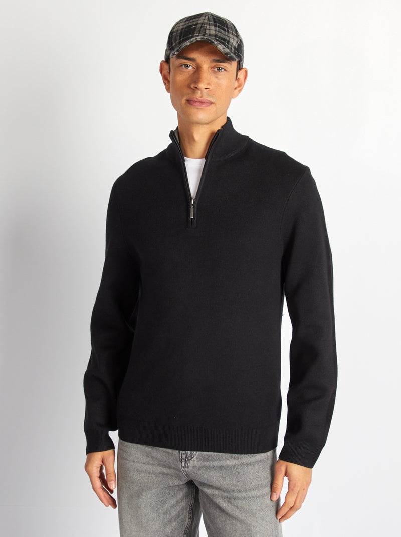 Jersey de punto con cuello de cremallera negro - Kiabi