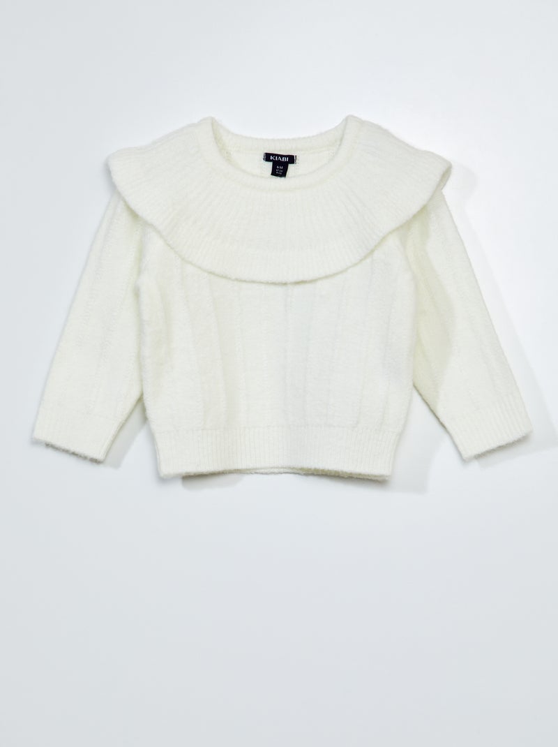 Jersey de punto con cuello de fantasía Blanco - Kiabi