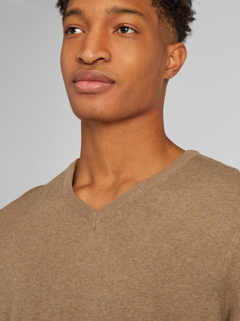 Jersey de punto con cuello de pico +1,90 m BEIGE - Kiabi