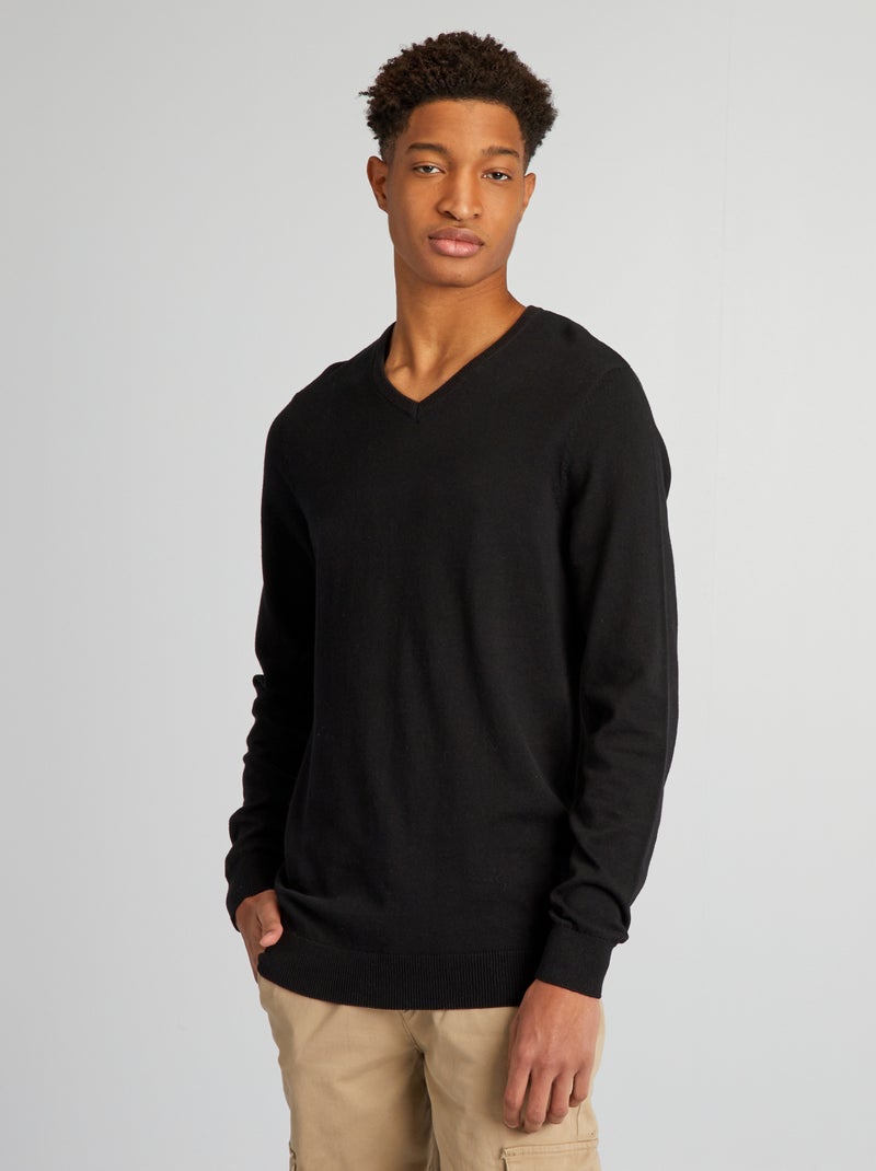 Jersey de punto con cuello de pico +1,90 m negro - Kiabi