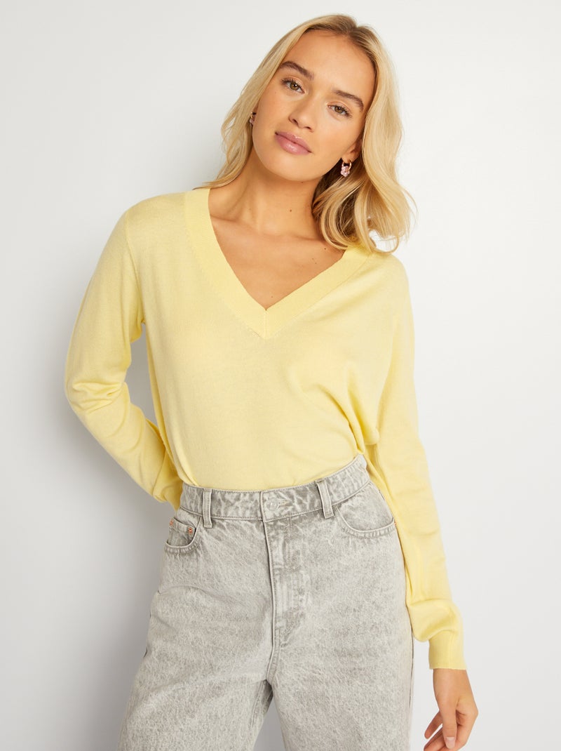 Jersey de punto con cuello de pico Amarillo - Kiabi