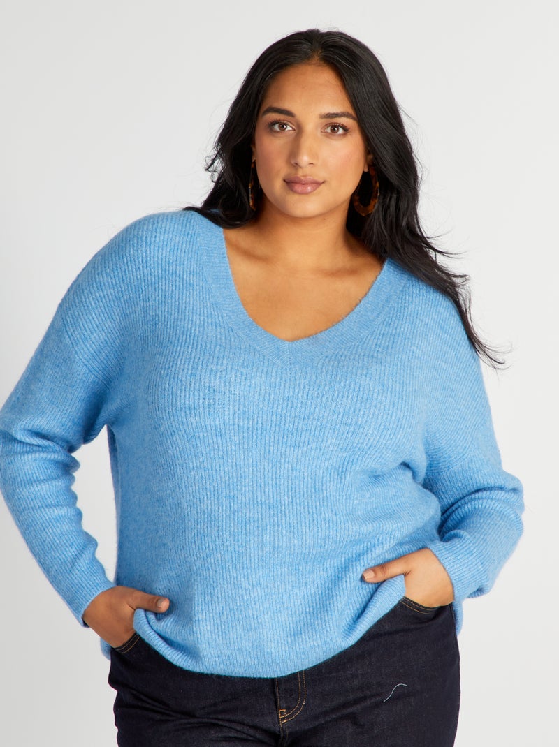 Jersey de punto con cuello de pico Azul - Kiabi