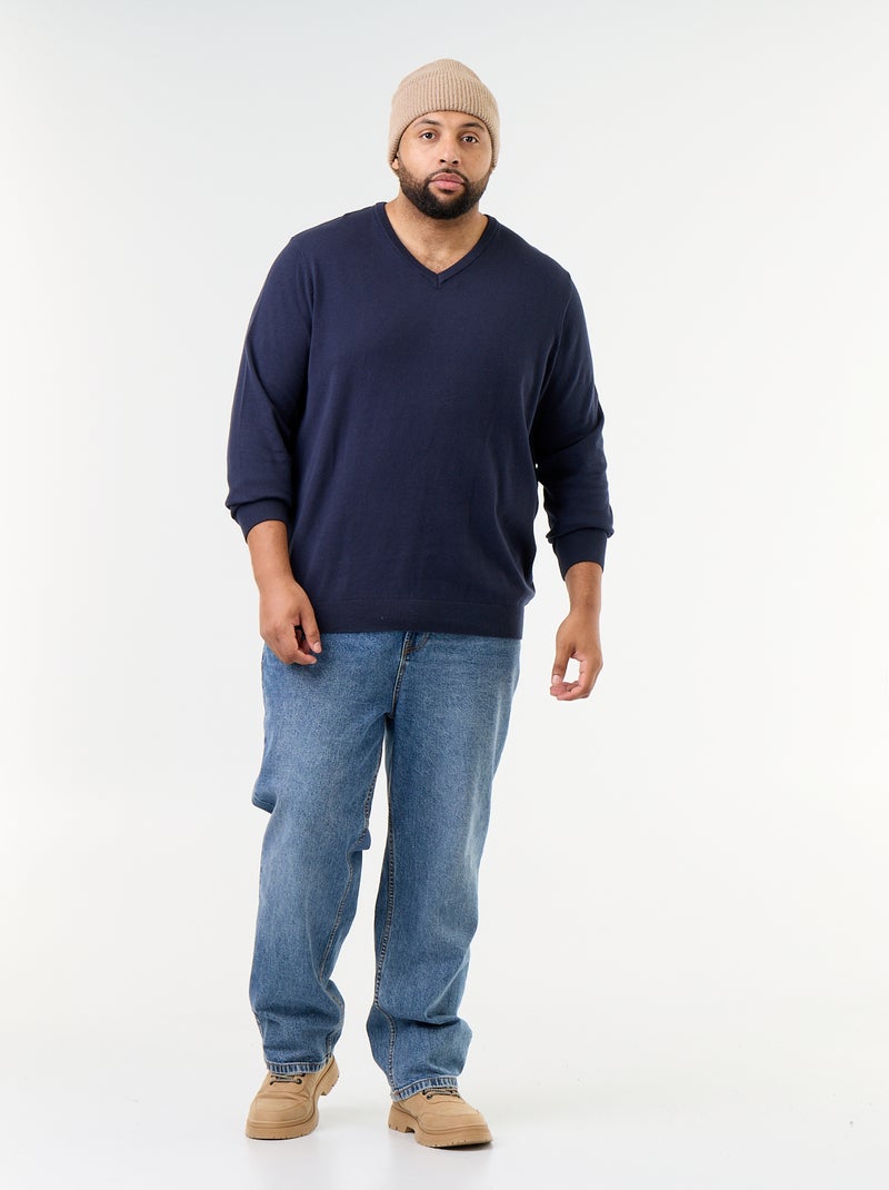 Jersey de punto con cuello de pico Azul - Kiabi