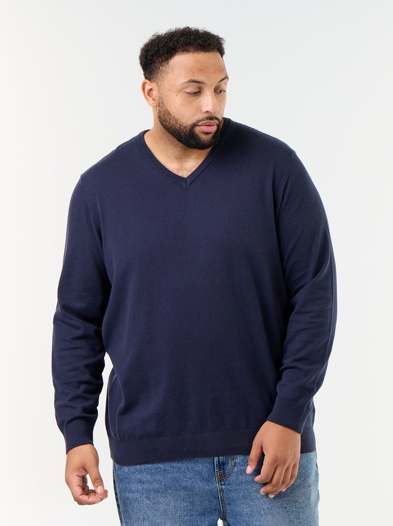 Jersey de punto con cuello de pico Azul - Kiabi