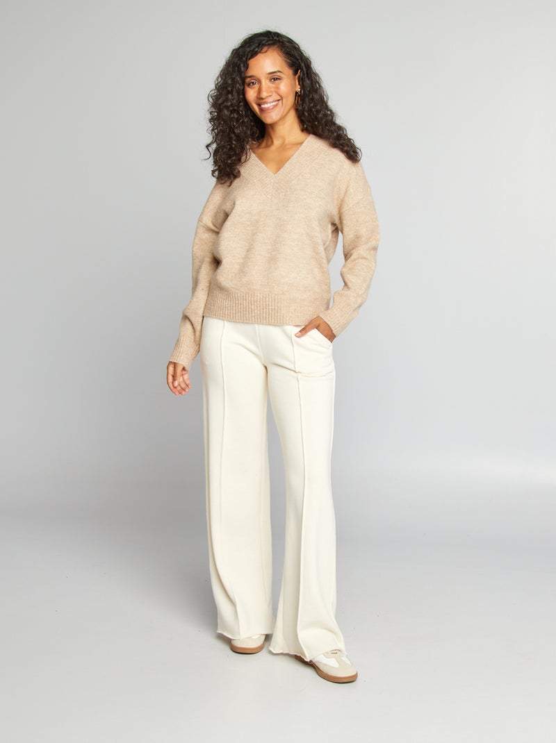 Jersey de punto con cuello de pico BEIGE - Kiabi
