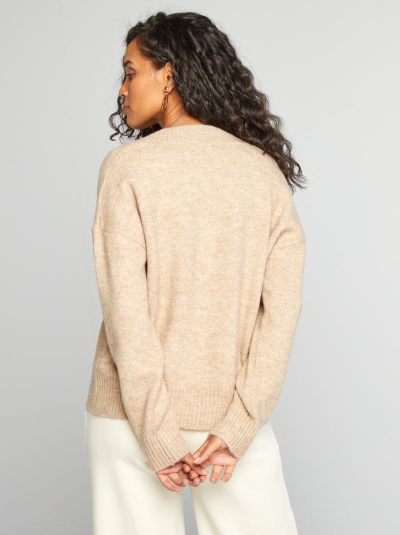 Jersey de punto con cuello de pico BEIGE - Kiabi