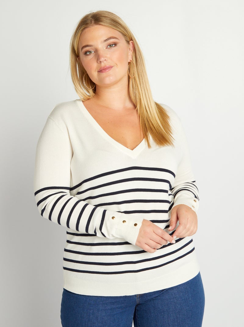 Jersey de punto con cuello de pico BLANCO - Kiabi
