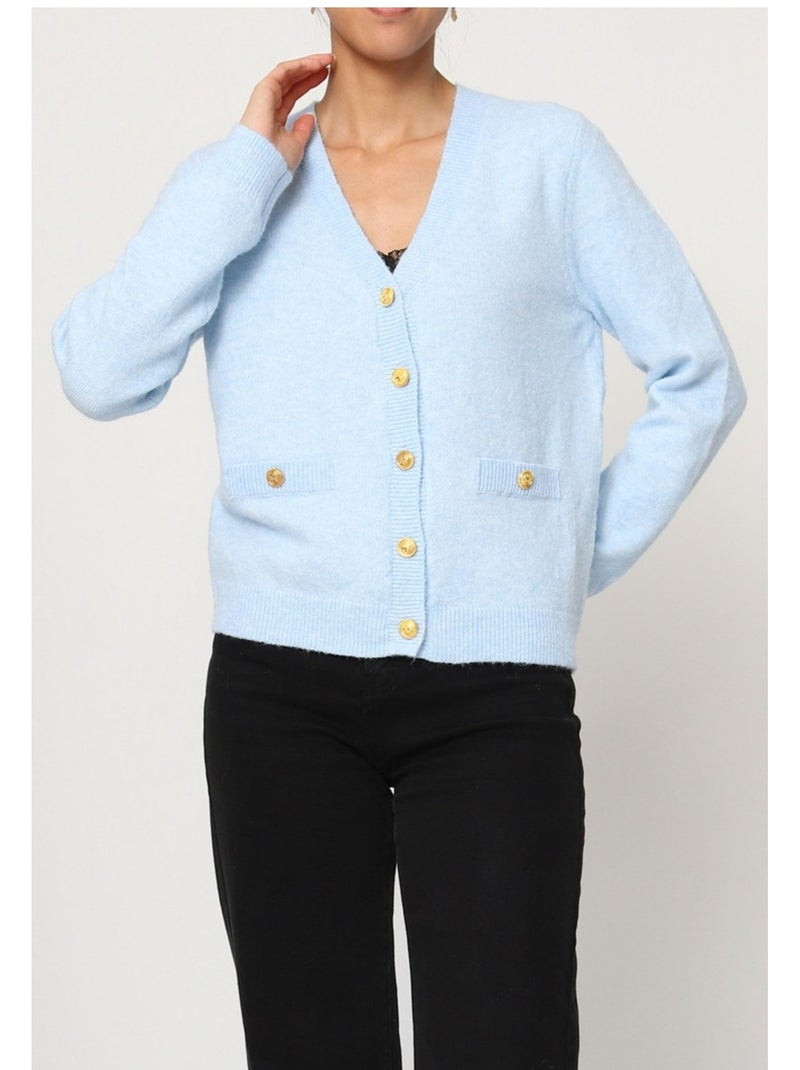 Jersey de punto con cuello de pico Kebello Azul cielo - Kiabi