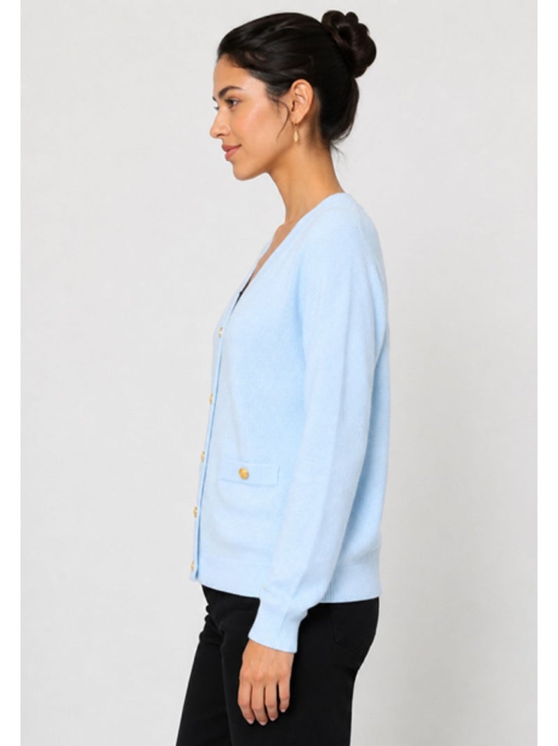 Jersey de punto con cuello de pico Kebello Azul cielo - Kiabi