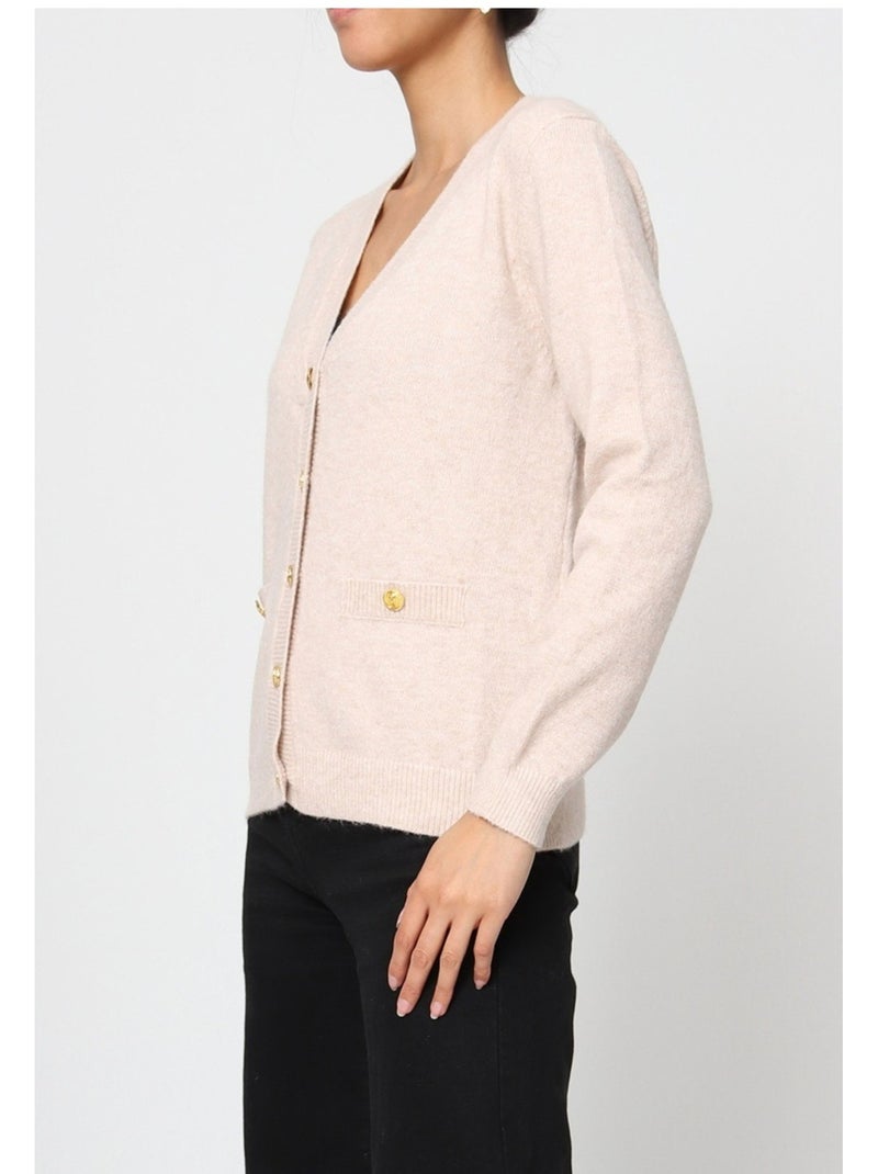 Jersey de punto con cuello de pico Kebello Beige - Kiabi