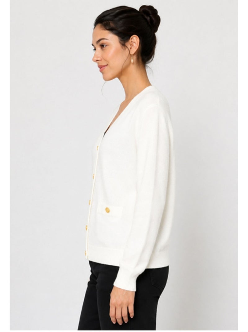 Jersey de punto con cuello de pico Kebello Blanco - Kiabi