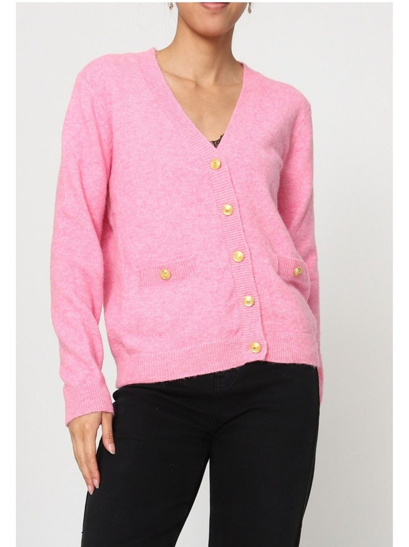 Jersey de punto con cuello de pico Kebello Rosa - Kiabi