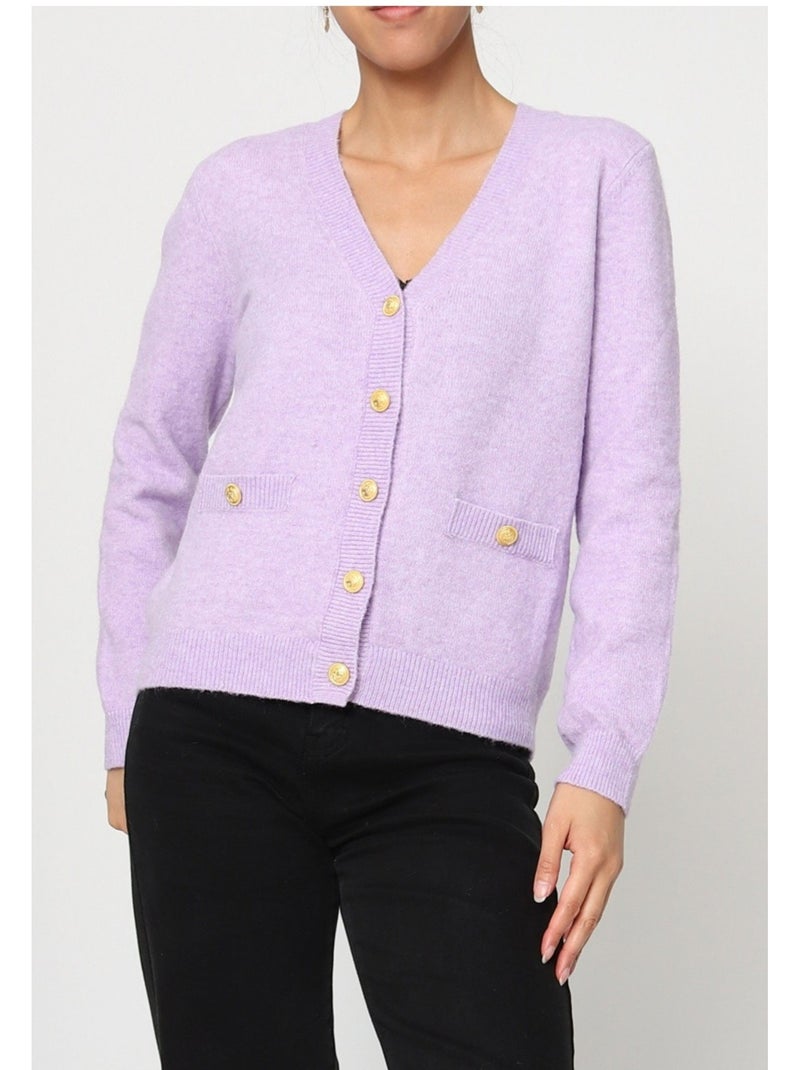 Jersey de punto con cuello de pico Kebello Violeta - Kiabi
