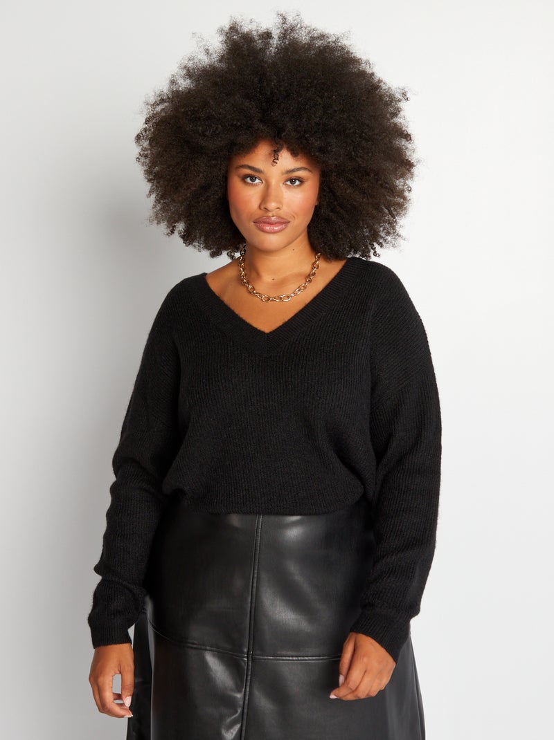 Jersey de punto con cuello de pico negro - Kiabi