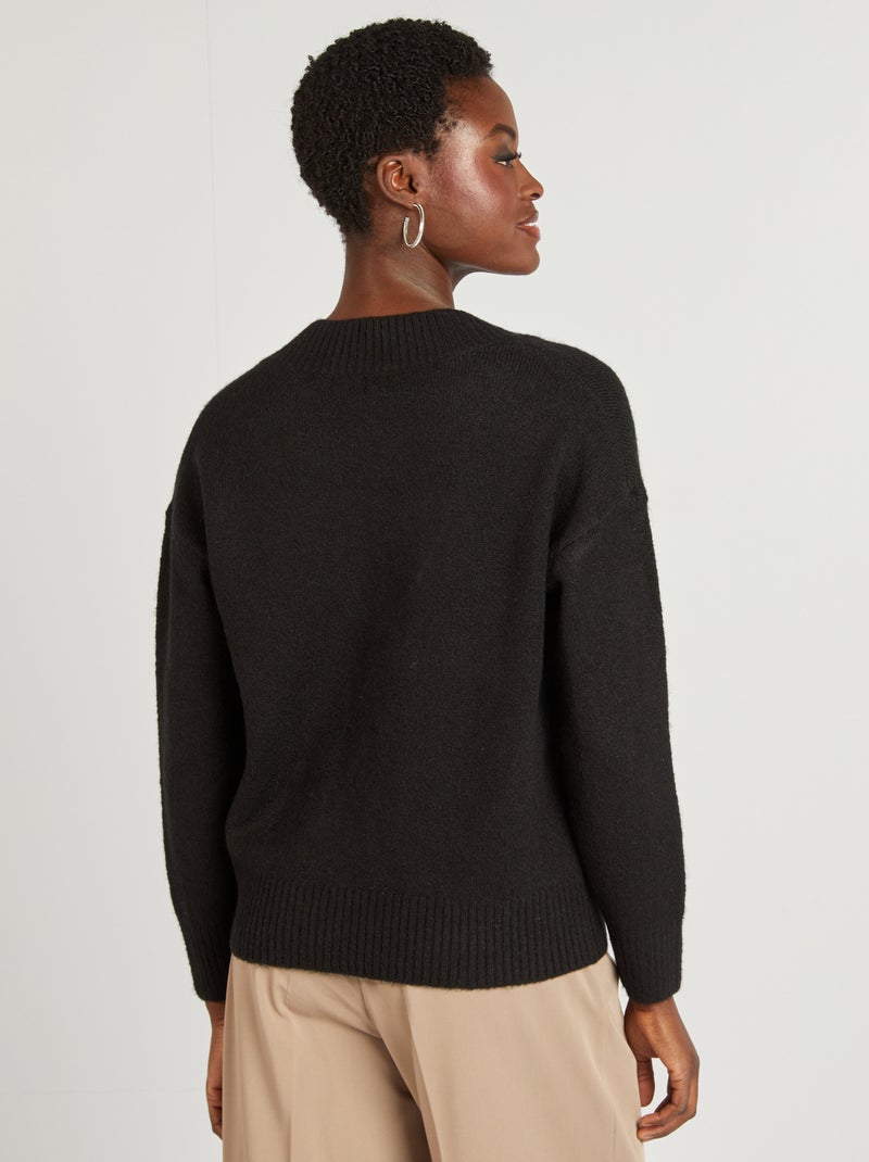 Jersey de punto con cuello de pico NEGRO - Kiabi