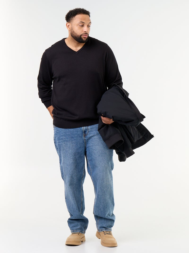 Jersey de punto con cuello de pico Negro - Kiabi