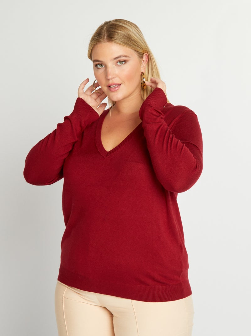 Jersey de punto con cuello de pico ROJO - Kiabi