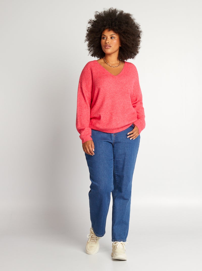 Jersey de punto con cuello de pico Rosa - Kiabi