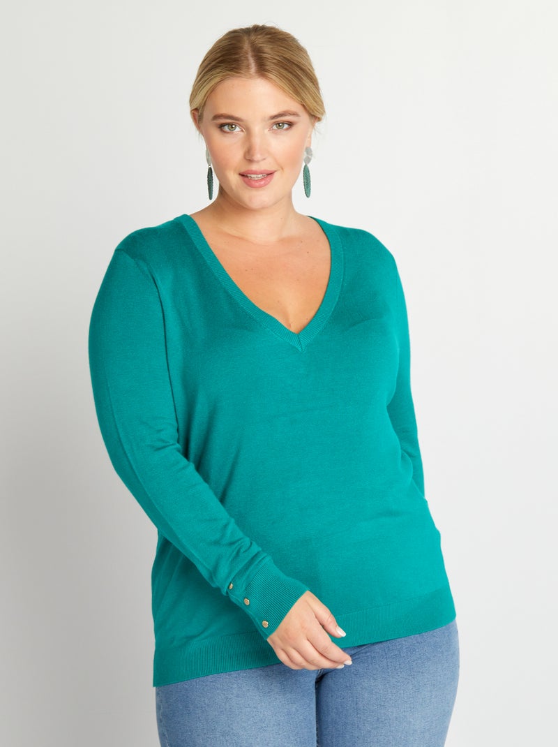 Jersey de punto con cuello de pico VERDE - Kiabi