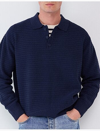 Jersey de punto con cuello de polo, mo fashion
