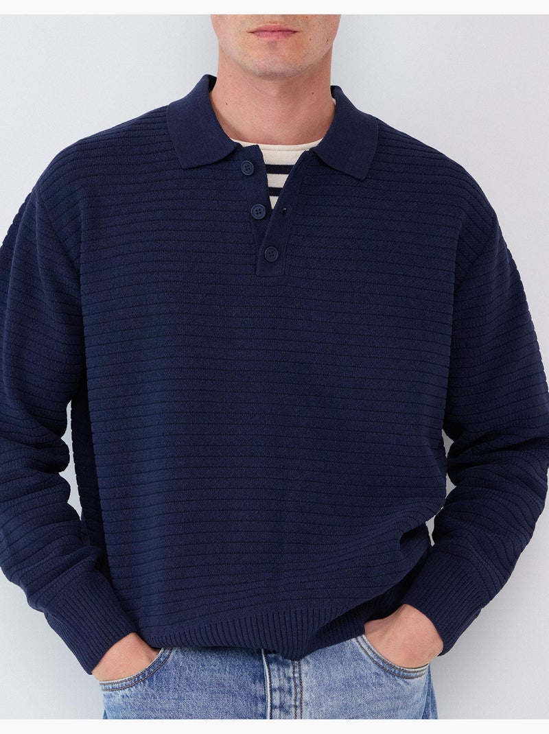 Jersey de punto con cuello de polo, mo fashion Azul - Kiabi