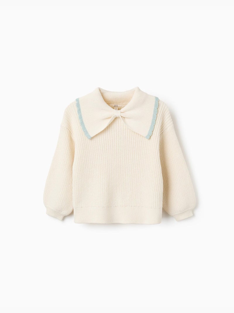 Jersey de punto con cuello en forma de lazo Blanco - Kiabi