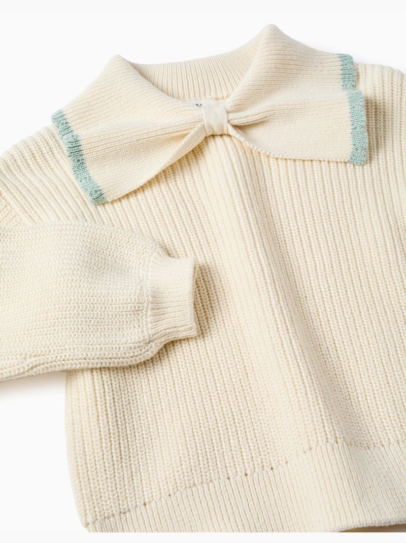 Jersey de punto con cuello en forma de lazo Blanco - Kiabi