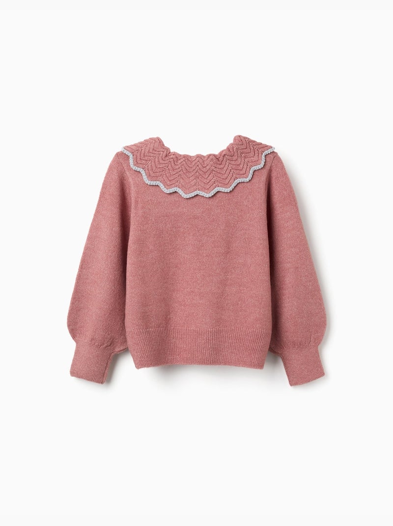 Jersey de punto con cuello en forma de lazo y lurex Rosa - Kiabi