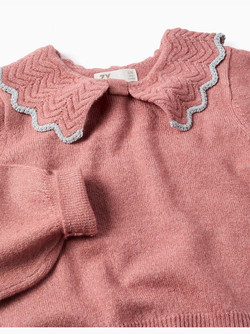Jersey de punto con cuello en forma de lazo y lurex Rosa - Kiabi