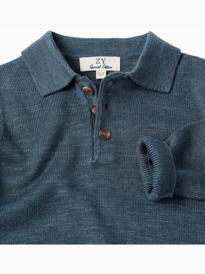 Jersey de punto con cuello estilo polo Azul oscuro - Kiabi