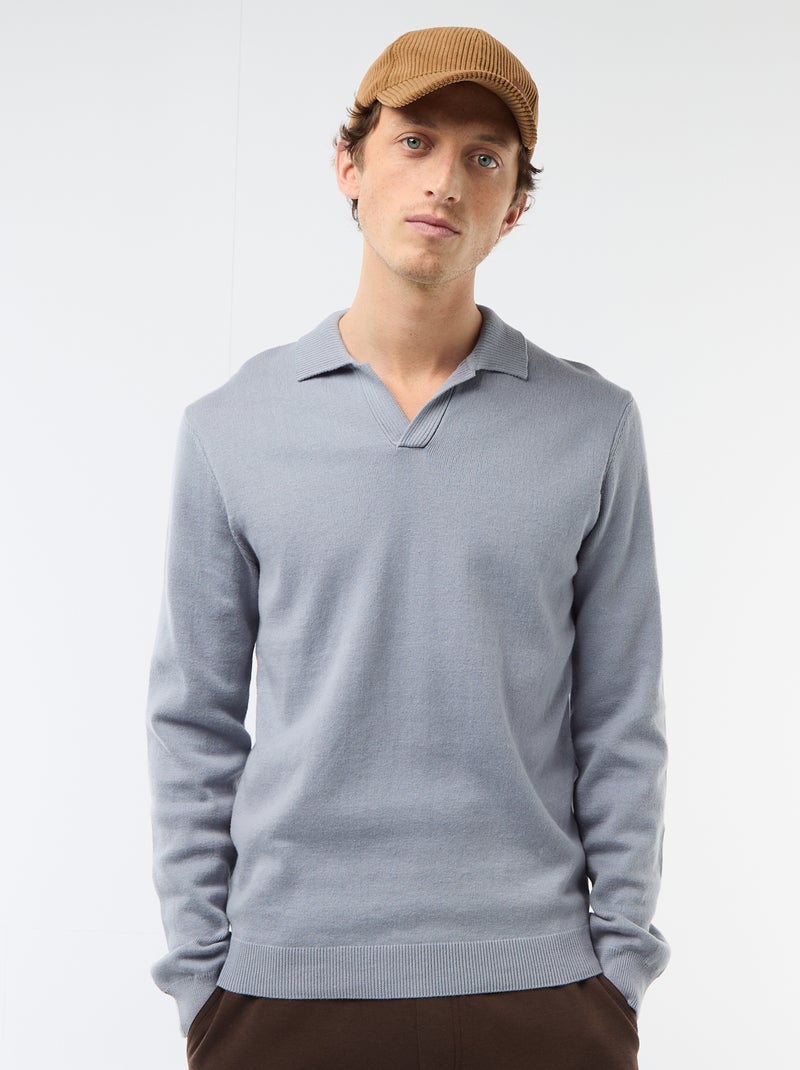 Jersey de punto con cuello polo Azul - Kiabi