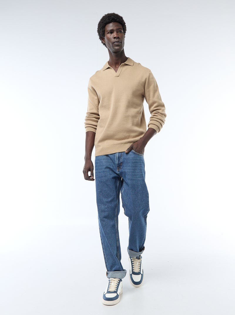 Jersey de punto con cuello polo Beige - Kiabi