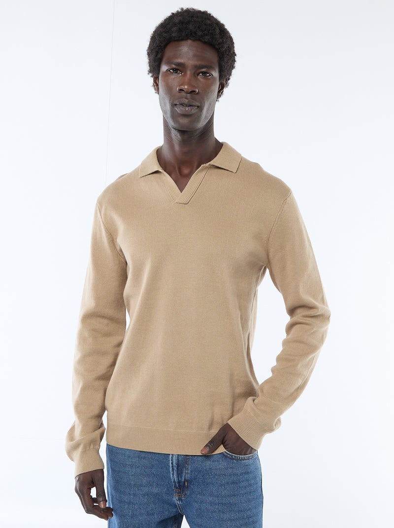 Jersey de punto con cuello polo Beige - Kiabi