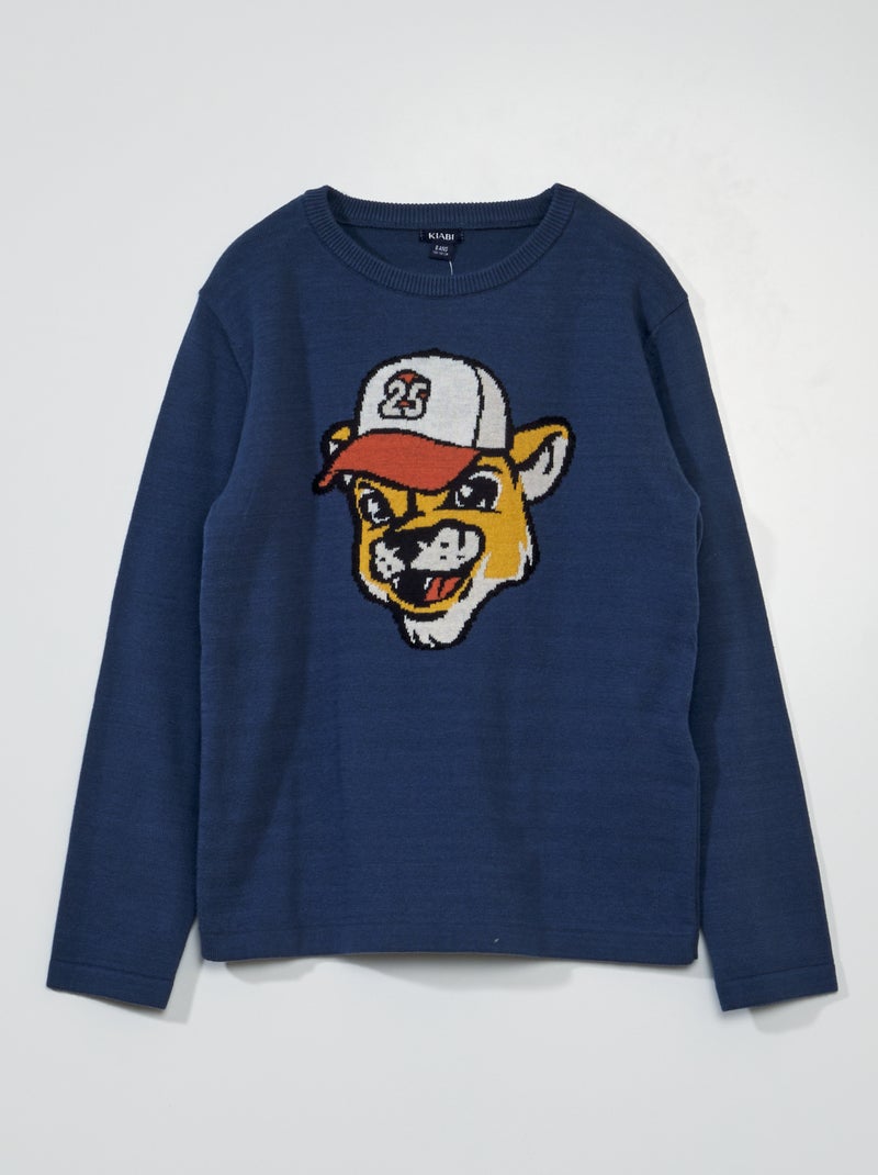 Jersey de punto con cuello redondo AZUL - Kiabi