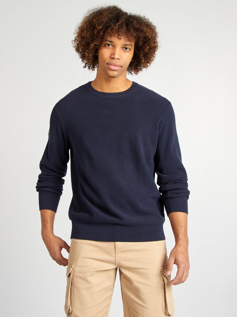 Jersey de punto con cuello redondo azul - Kiabi