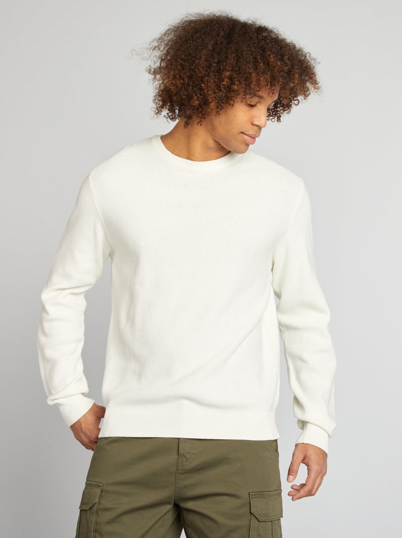 Jersey de punto con cuello redondo BLANCO - Kiabi