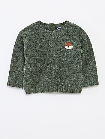 Jersey de punto con cuello redondo y bordados en el pecho